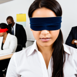 **

A diverse group of professionals participating in an empathy role-playing exercise. One person is blindfolded, being guided by a colleague. The scene is brightly lit, with a modern office space in the background. The atmosphere is collaborative and supportive. Focus on conveying trust and active listening.

**