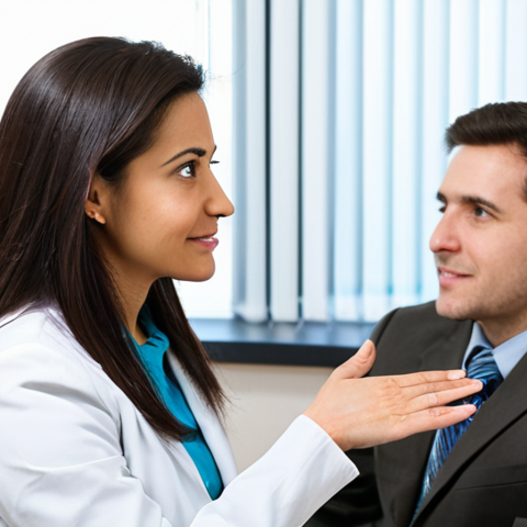 Active Listening**

"A therapist sitting across from a patient in a comfortable, well-lit office. The therapist is leaning forward, making eye contact, with a compassionate expression. The patient is talking, hands gesturing slightly. Fully clothed, professional setting, safe for work, appropriate content, perfect anatomy, natural proportions, professional photography, high quality, therapist in modest professional attire, patient in casual but appropriate clothing."

**