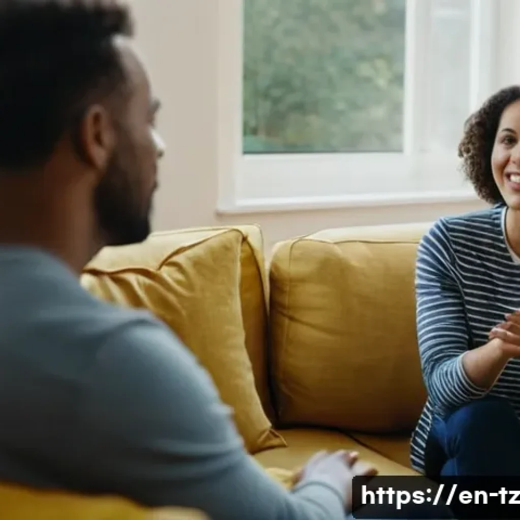 감정 해독의 사회적 지지 시스템 구축 - A warm, inviting scene of a diverse group of adults engaged in a heartfelt conversation in a cozy li...