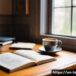 감정 해독을 위한 다양한 훈련 프로그램 - A cozy, sunlit room with a person sitting at a wooden desk by a window, writing in a journal. The sc...