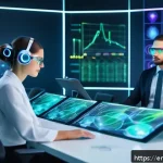 감정 해독의 실증 연구 결과 - A futuristic research laboratory scene showing a diverse group of professionals wearing sleek, moder...