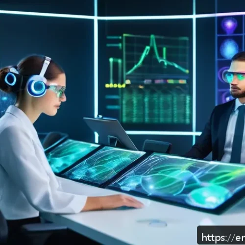 감정 해독의 실증 연구 결과 - A futuristic research laboratory scene showing a diverse group of professionals wearing sleek, moder...